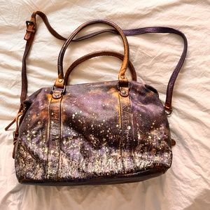 Italian leather bag, one of a kind hand painted medium/large boho bag